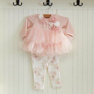 Baby 3D Flower Pink Tutu Tier Shirt and Legging Set